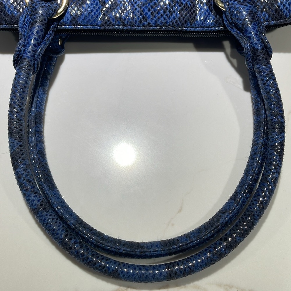 MARC FISHER Faux Snakeskin Shoulder Satchel, 3 Compartments,Navy/Black/Gold Trim - Picture 7 of 12